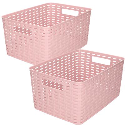 Opbergboxen / opbergmandjes set - 5x stuks - rotan kunststof - roze - met inhoud 10 en 18 liter