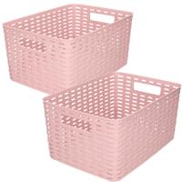 Opbergboxen / opbergmandjes set - 5x stuks - rotan kunststof - roze - met inhoud 10 en 18 liter