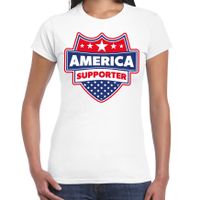 Amerika / America schild supporter t-shirt wit voor dames - thumbnail