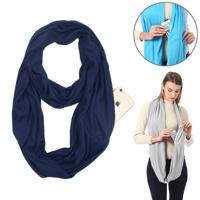 Vrouwen Solid winter Infinity Scarf Pocket lus rits zak sjaals (marineblauw)