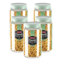 Plasticforte voedsel voorraadpot - 5x - weckpotten - groen - 1500 ml - kunststof - met draai deksel