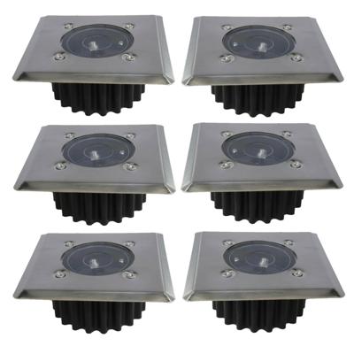 Gerimport grondspot - 6x - solar - tuinverlichting - zilver - vierkant