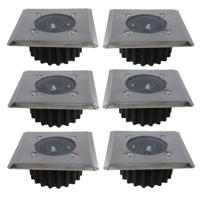 Gerimport grondspot - 6x - solar - tuinverlichting - zilver - vierkant