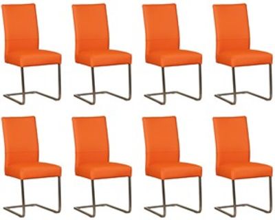 Set van 8 Oranje leren industriële eetkamerstoelen Remix - poot vierkant rvs - Toledo Leer Orange (oranje leer)