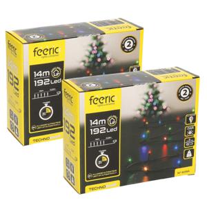 Kerstverlichting - set van 2x st - gekleurd - 14 m - 192 leds - zwart snoer - op batterij