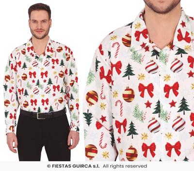 Kerst Overhemd Wit Kerstsymbolen Heren