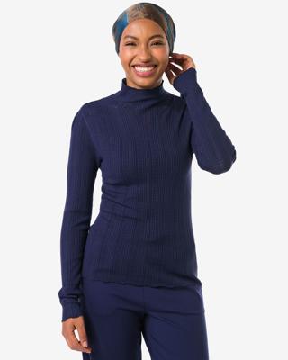 HEMA Dames T-shirt Charlie pointelle donkerblauw (donkerblauw)