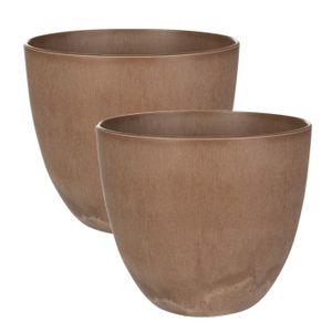 3x stuks plantenpot/bloempot in een natuursteen look Dia 17 cm en Hoogte 15 cm terra cotta