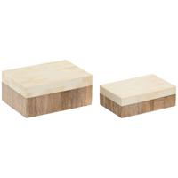 Doos-Juwelenkistje Home ESPRIT Wit Natuurlijk Hars Mangohout 18 x 13 x 7,5 cm (2 Onderdelen)