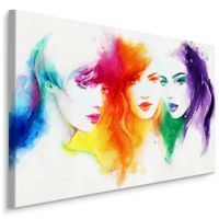 Schilderij - Kleurrijk Portret van drie Vrouwen, Multikleur, Premium Print - thumbnail