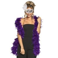 Carnaval gemaskerd bal verkleed accessoires - Venetiaans masker zilver - Boa in paars - Dames