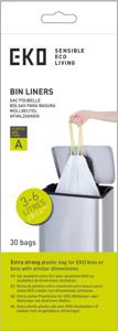 Eko vuilniszakken met trekbandsluiting, 3-6 liter, wit,  1 rol, 30 zakken