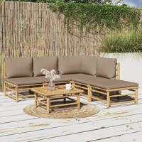 6-delige Loungeset met kussens bamboe taupe