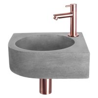 Differnz Cleo fonteinset - 31.5x31.5x10cm - Kwartrond - 1 kraangat - Recht rose koper kraan - Beton Grijs 38.401.28