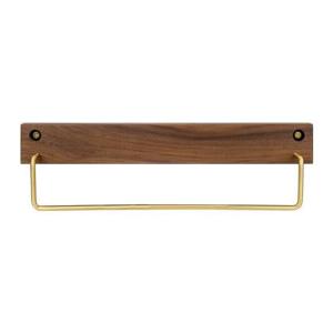 QUVIO Wand handdoekenhouder - donker hout + goud - 28 CM