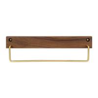 QUVIO Wand handdoekenhouder - donker hout + goud - 28 CM - thumbnail