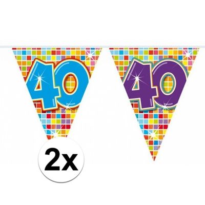 2x Mini vlaggenlijn / slinger verjaardag versiering 40 jaar