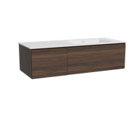 Storke Edge zwevend badmeubel 130 x 52 cm notenhout met Mata asymmetrisch rechtse wastafel in solid surface mat wit