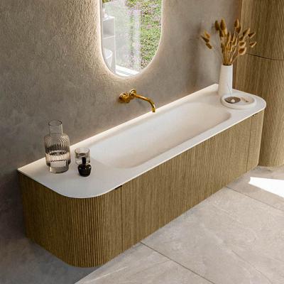 Badmeubel Mondiaz Kurve | 160 cm cm | Meubelkleur Dusk | Wastafelkleur Talc | Solid surface | Wasbak midden spoelbak | Zonder kraangat(en)