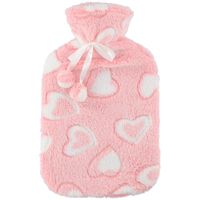 Warmwaterkruik 2 liter met zachte fleece hoes roze/hartjes - thumbnail
