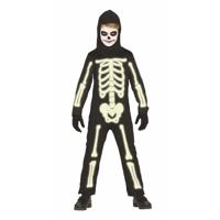 Glow in the dark skelet - Halloween verkleed kostuum - kinderen - zwart - geraamte