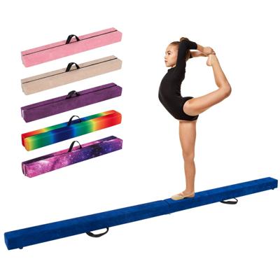 240 CM Opvouwbare Evenwichtsbalk Schuimrubberen Gymnastiekbalk met Massief Houten Basis en Antislip Onderzijde voor Tienerkinderen-Blauw