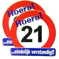 Hulde stopbord 21 jaar - 2x stuks - 50 x 50 cm - Feestartikelen/versiering verjaardag leeftijden - V