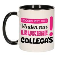 Afscheid cadeau mok collega - succes - zwart/roze - 300 ml - keramiek