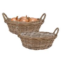 Plantenmand/aardappelmand tafelmodel - 2x - Ivy - met handvatten - rotan - B25 x H13 cm - binnen/bui