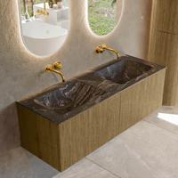 Badmeubel Mondiaz Kurve-Dlux | 130 cm cm | Meubelkleur Dusk | Wastafelkleur Lava | Solid surface | Wasbak beiden zijden spoelbak | Zonder kraangat(en)