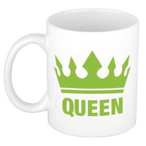 Cadeau Queen mok/ beker wit met groene bedrukking 300 ml