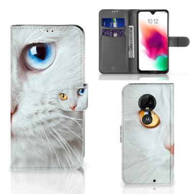 Motorola Moto G7 | G7 Plus | Telefoonhoesje | Met pasjeshouder | Witte Kat