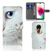 Motorola Moto G7 | G7 Plus | Telefoonhoesje | Met pasjeshouder | Witte Kat
