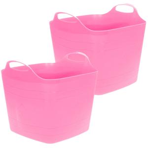 Flexibele emmer - 2x - roze - 15 liter - kunststof - vierkant - 30 x 29 cm