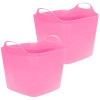 Flexibele emmer - 2x - roze - 15 liter - kunststof - vierkant - 30 x 29 cm