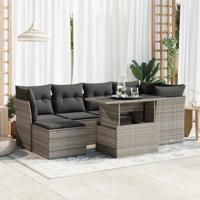 7-delige Loungeset met kussens poly rattan grijs