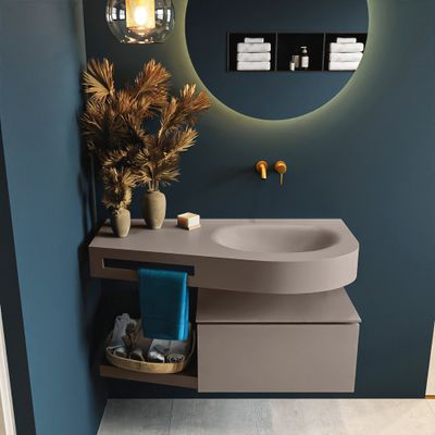 MONDIAZ RIVA 100cm badmeubel onderkast / planchet kleur Smoke met 1 lade. Wastafel DULCET rechts 0 kraangaten kleur Smoke. MONDIAZ RIVA 100cm badmeubel onderkast / planchet kleur Smoke met 1 lade. Wastafel DULCET rechts 0 kraangaten kleur Smoke.