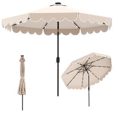 300 cm Parasol met LED-verlichting Tuinparasol met Slinger en Volant aan Beide Zijden 35° Kantelbaar Beige
