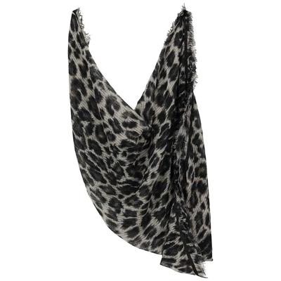 Dames Sjaal breed - Leopard - grijs - 200 x 100 cm - luipaardprint/panterprint