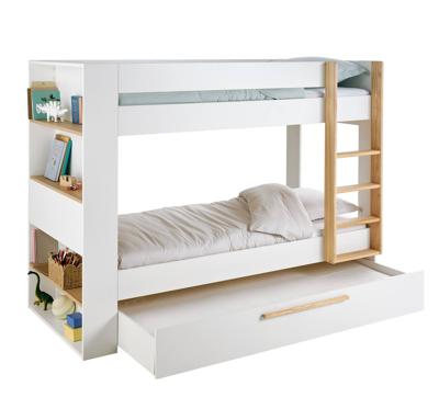 Stapelbed kind 90x190cm met laden en bibliotheek wit