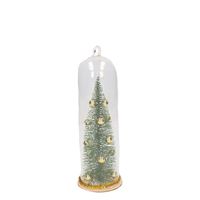 Kerst hangdecoratie glazen stolp met groen/gouden kerstboom 22 cm   -