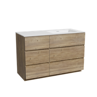 Storke Edge staand badmeubel 120 x 52 cm ruw eiken met Mata asymmetrisch rechtse wastafel in solid surface mat wit - thumbnail