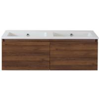 Frozen Badmeubelset 120 cm - Greeplijst in Kleur - Walnoot - Keramische Wastafel Wit Zonder Kraangat
