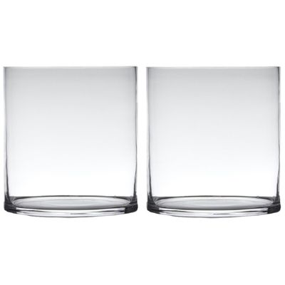 Set van 2x stuks transparante home-basics cylinder vorm vaas/vazen van glas 30 x 25 cm