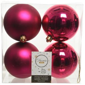 Decoris Kerstballen - 4x st - bessen roze - D10 cm - kunststof - kerstversiering