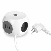 ACT Connectivity Stekkerdoos kubus met 3 stopcontacten, 30W Power Delivery USB-C/A poorten, kabellengte 1,5m stekkerdoos Type E