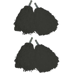 Cheerballs/pompoms - set van 6x - zwart - met franjes en stick handgreep - 25 cm - voor kinderen