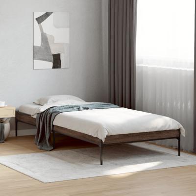 Bedframe bewerkt hout en metaal bruin eikenkleurig 90x190 cm