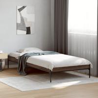Bedframe bewerkt hout en metaal bruin eikenkleurig 90x190 cm