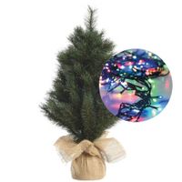 Mini kerstboom 45 cm - met kerstverlichting gekleurd 300 cm - 40 leds - thumbnail